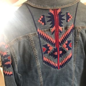 NWT lularoe Kenny Jean jacket Aztec embroidered